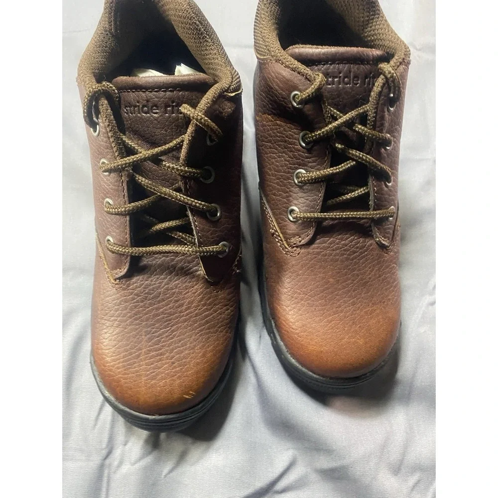 Stride Rite Brown Leather Ankle Boots Kids Size 13W Wide Lace Up Casual